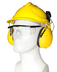 earmuff, eyewear and helmet on mannequin (with clipping paths)