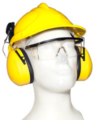 earmuff, eyewear and helmet on mannequin (with clipping paths)