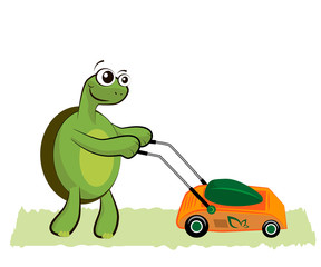 turtle with a lawn mower