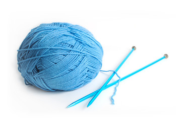 Blue Yarn and Needles