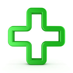 Sign a green cross , isolated on white