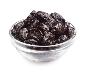Dried plum in a glass bowl