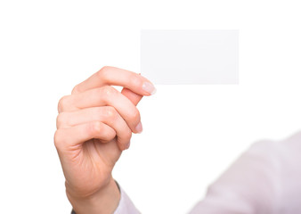 Hand with blank visiting card