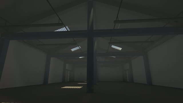 Clean empty factory storage hall time lapse with sun light coming in