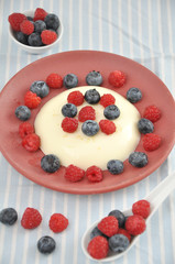 Pudding mit Heidelbeeren und Himbeeren