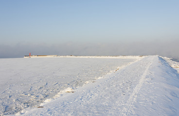 Snowy road to the lighthouse