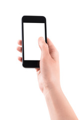 Holding mobile smartphone with blank screen