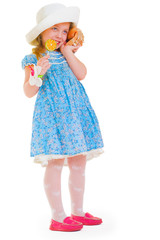 the lovely girl listens to a cockleshell