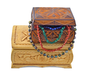 Wooden boxes with beads