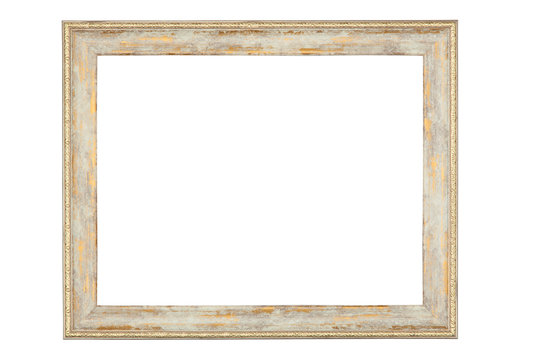Shabby picture frame with blank space, isolated on white backgro