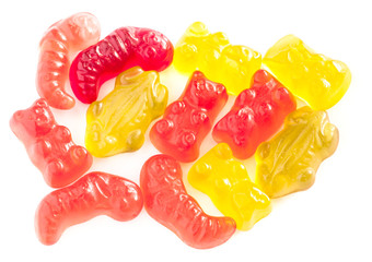 Jelly bears and frog on a white background.