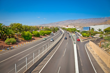 Highway TF-1 in Adeje on Tenerife, Spain.