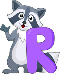 Alphabet R with raccoon cartoon