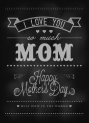 Happy Mother's Day Typographical Card On Blackboard With Chalk