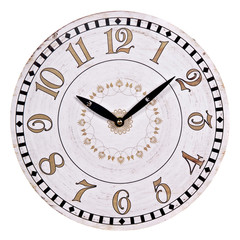 Fototapeta na wymiar old round white wall clock isolated on white