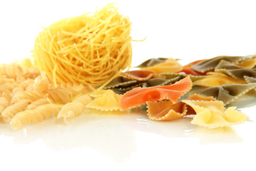 Different types of pasta isolated on white