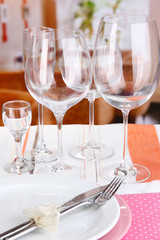 Table setting with glasses for different drinks