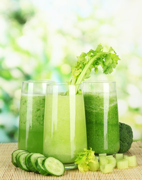 Glasses of green vegetable juice