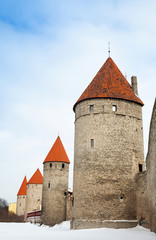 Fototapeta na wymiar Ancient stone fortress towers in Tallinn, Estonia