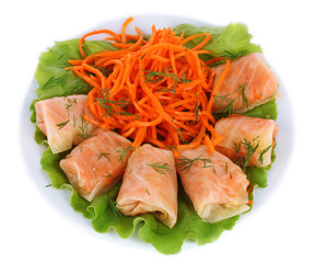Stuffed cabbage rolls isolated on white