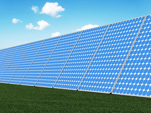 Solar Panels on beautiful landscape. Alternative Energy Concept