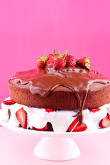 chocolate cake with cream and strawberry