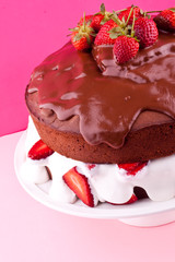 chocolate cake with cream and strawberry
