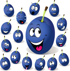 plum cartoon with many facial expressions