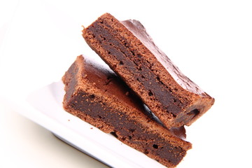 Slices of a brownie on a plate