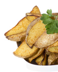 Portion of Potato Wedges on white