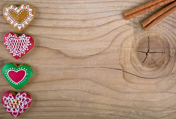 Delicious homemade Christmas gingerbread cookies on wood