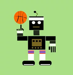 Deurstickers Robots cartoon robot die basketbal speelt
