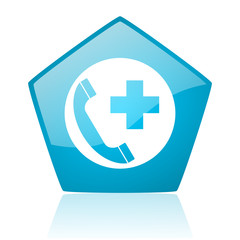 emergency call blue pentagon web glossy icon