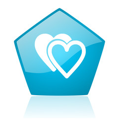 love blue pentagon web glossy icon