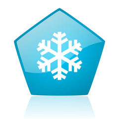 snowflake blue pentagon web glossy icon