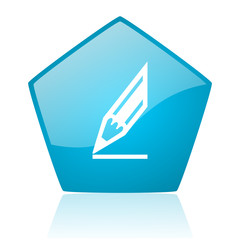 draw blue pentagon web glossy icon