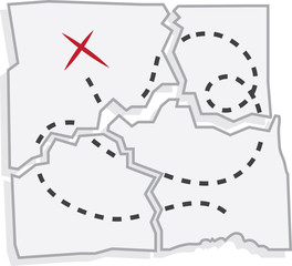 Isolated treasure map ripped into pieces