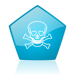 skull blue pentagon web glossy icon