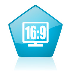 16 9 display blue pentagon web glossy icon