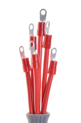 Red electric cables in a protective tube