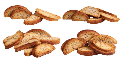 Crackers with poppy seeds. Isolated on white.