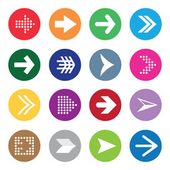 Set of arrow symbols on colour circles isolated on white backgro