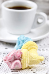 Marshmallows and cup of coffee