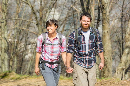 Young Couple Hiking in the Nature