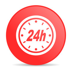 24h red circle web glossy icon