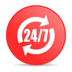 24/7 service red circle web glossy icon