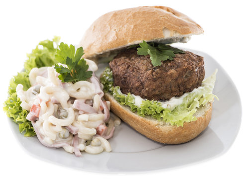 Burgers with Pasta Salad (on white)