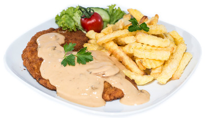 Cutlet with Chips on white