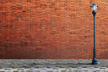 Lamp post street on brick wall background - Powered by Adobe