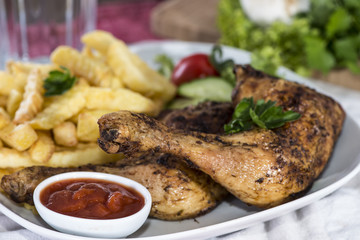 Grilled Chicken Legs with Chips